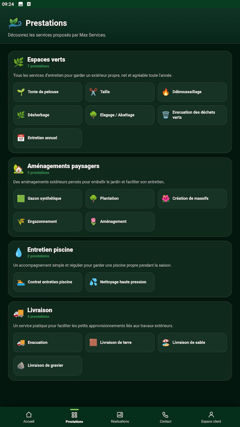 Capture d’écran de l’application Max Services