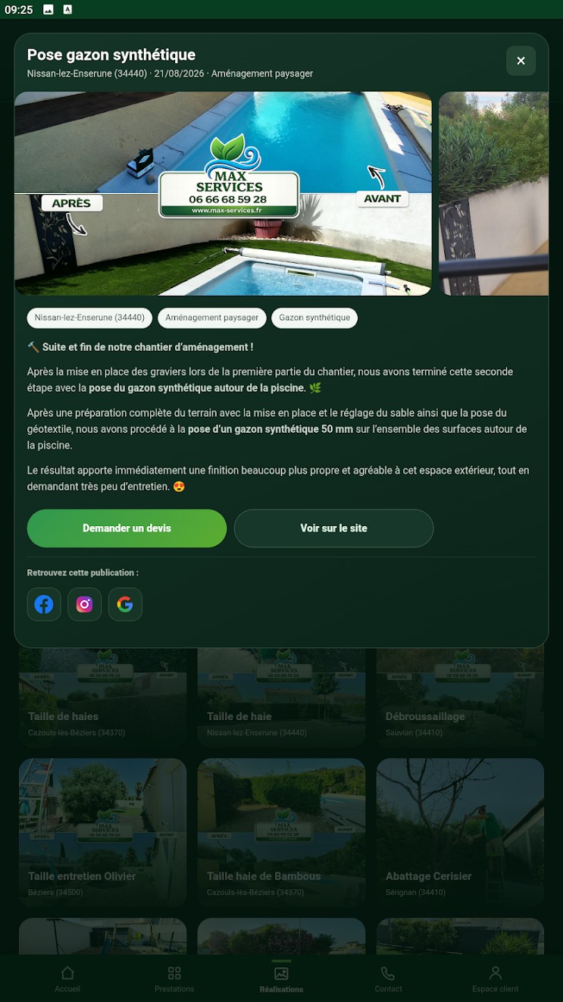 Capture d’écran de l’application Max Services