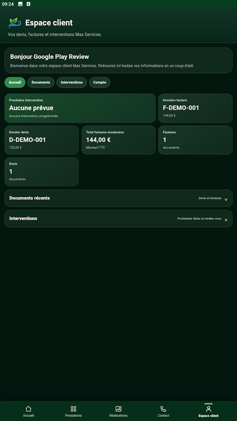 Capture d’écran de l’application Max Services